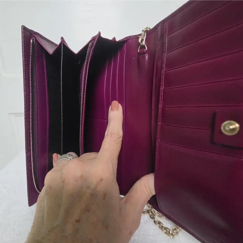 Gucci Women’s Purple Snakeskin Wallet on A Chain Gold HW w/COA